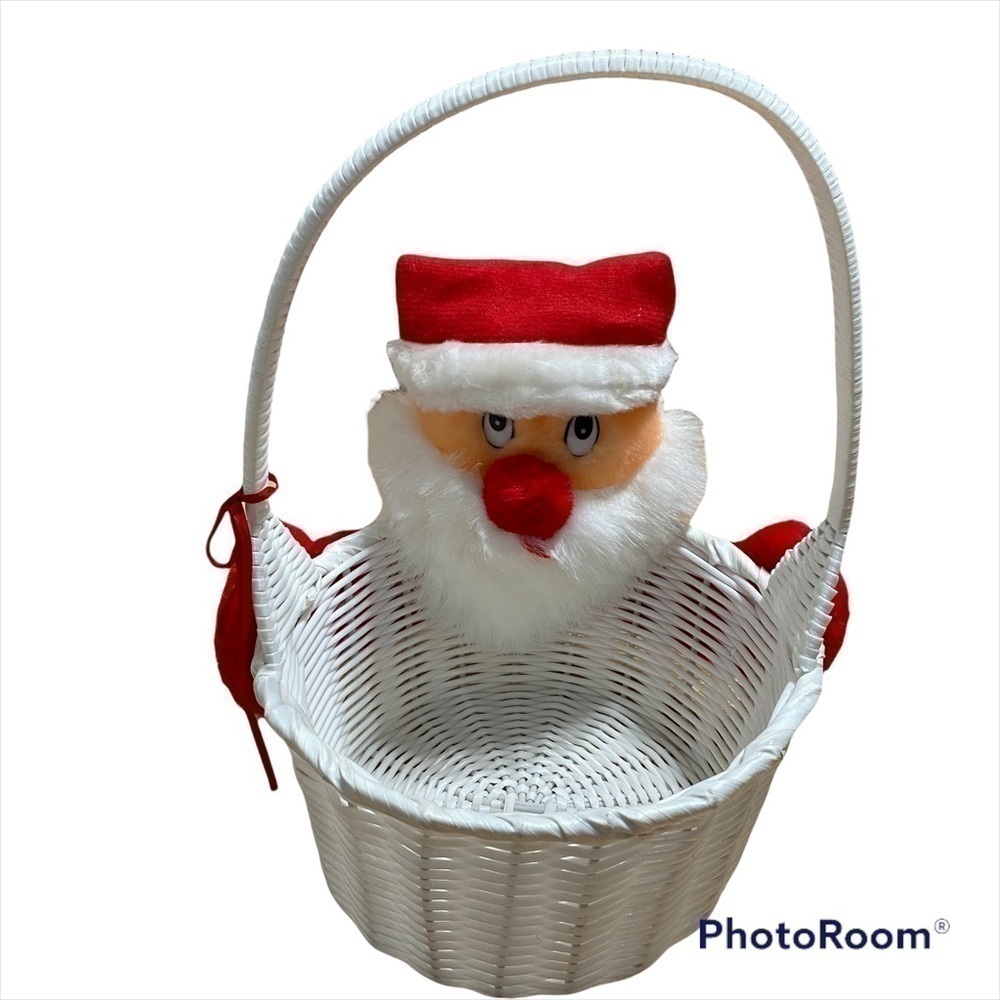 Vintage Santa Clause Basket White Christmas Holiday
